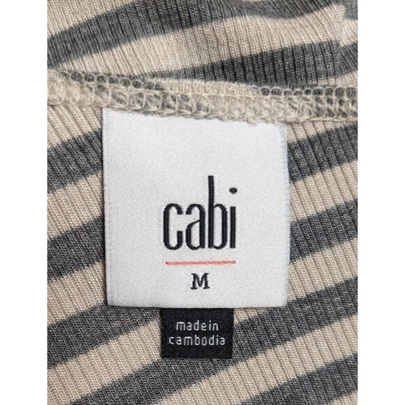Cabi #4568 Dare Tee Style Gray & Off white Stripe Rib Knit Top Size Medium - Picture 6 of 7